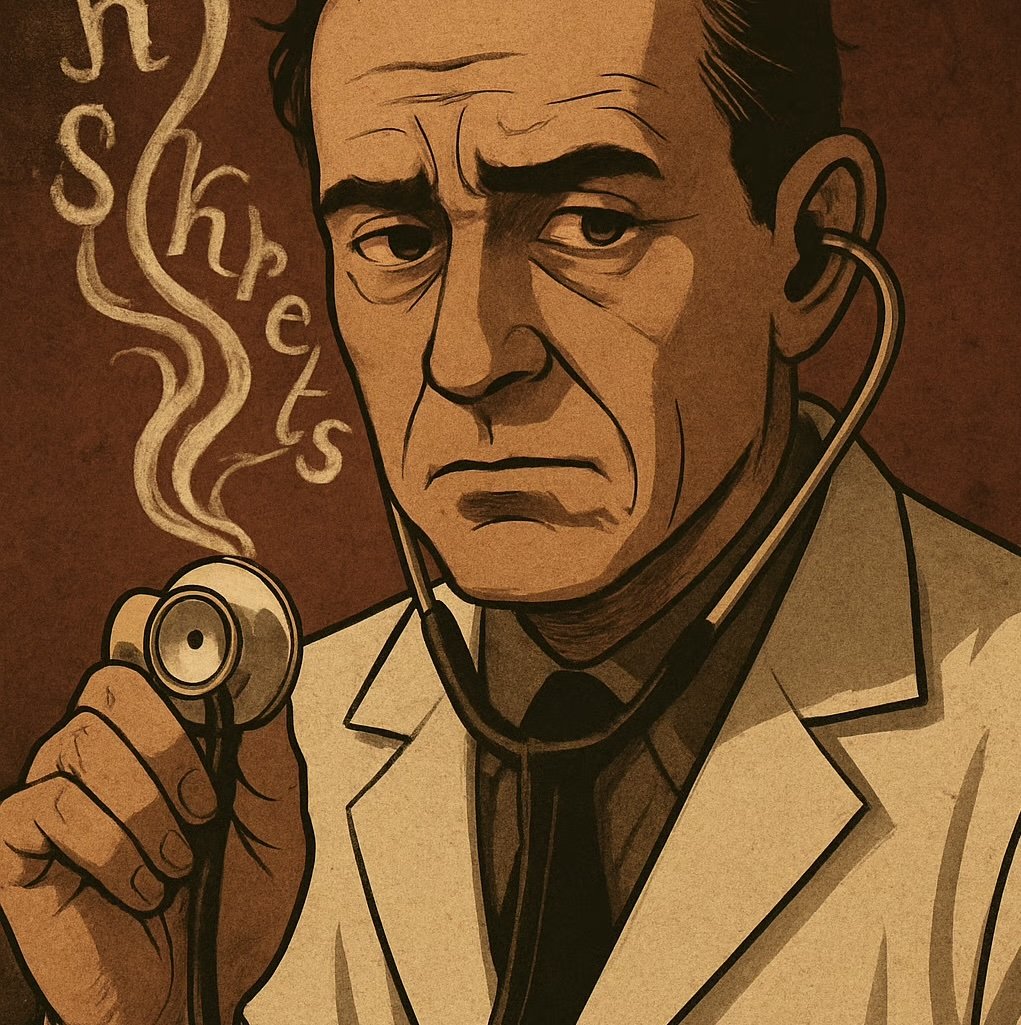 سماعة طبية متوهجة تكشف الأسرار – قصة خيالية فلسفية عن الطب والضمير