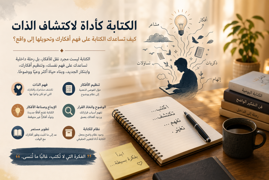 الكتابة كأداة لاكتشاف الذات: كيف تساعدك الكتابة على فهم أفكارك وتحويلها إلى واقع؟