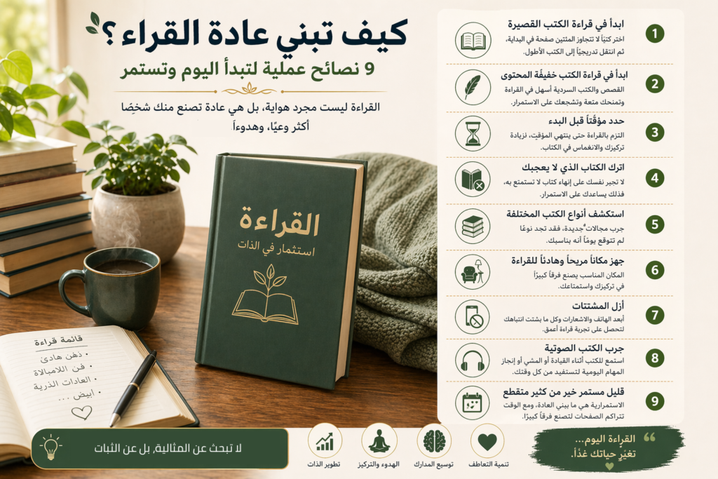 نصائح تساعدك على بناء عادة القراءة: كيف تبدأ وتستمر دون ملل؟