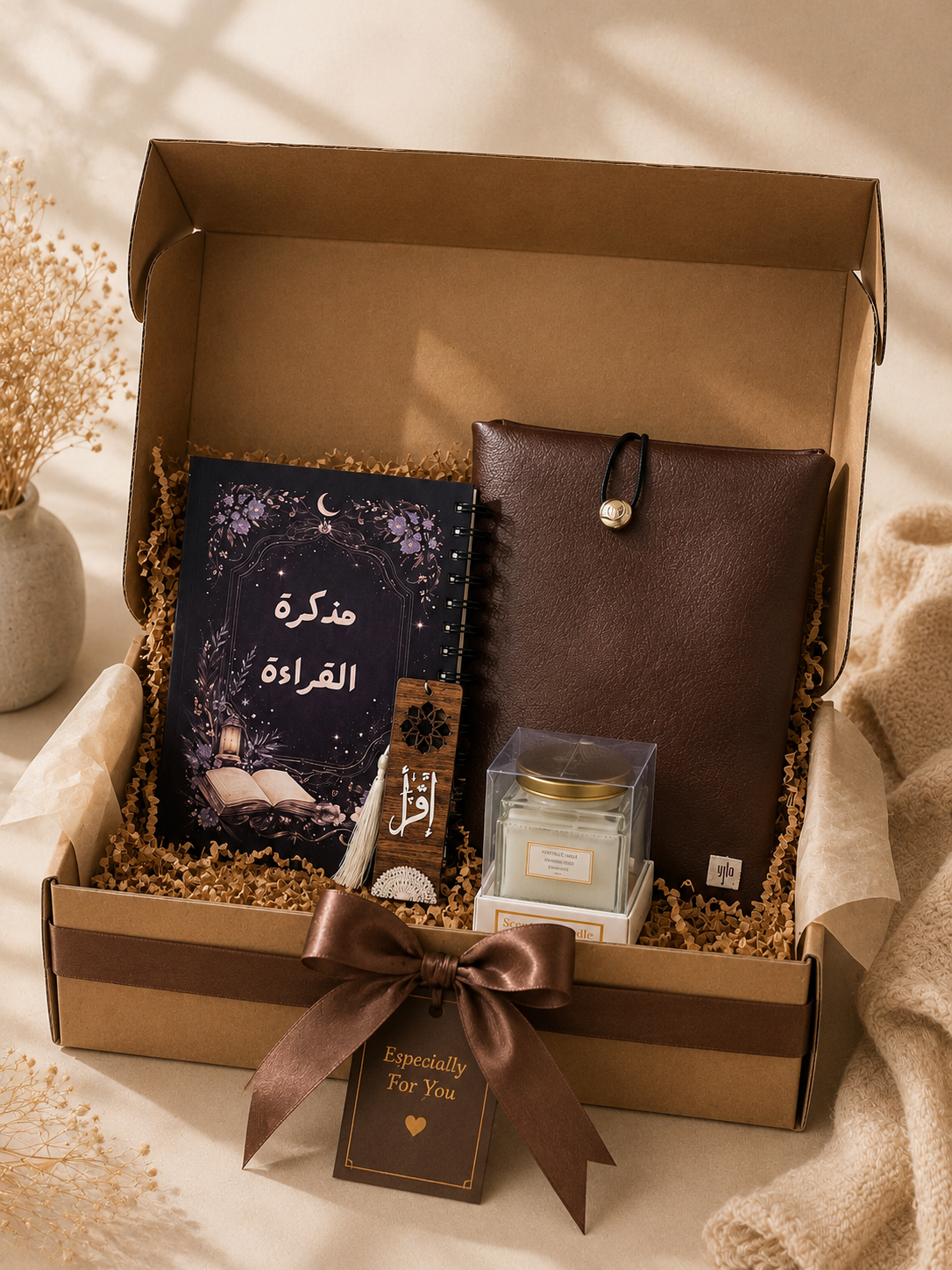 صندوق هدية القرّاء | مذكرة القراءة + حافظة الكتب + شمعة + فاصل فاخر