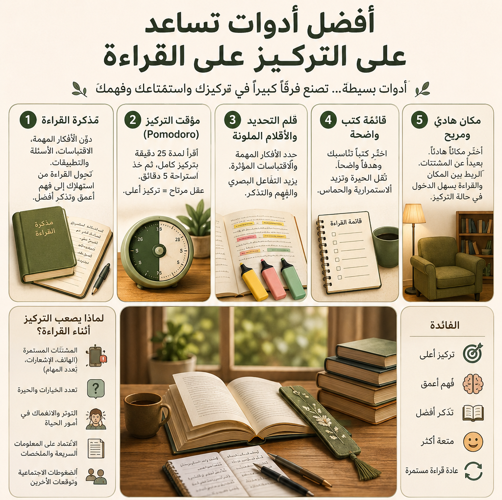 أفضل أدوات تساعد على التركيز على القراءة وتحسين الفهم والتذكر
